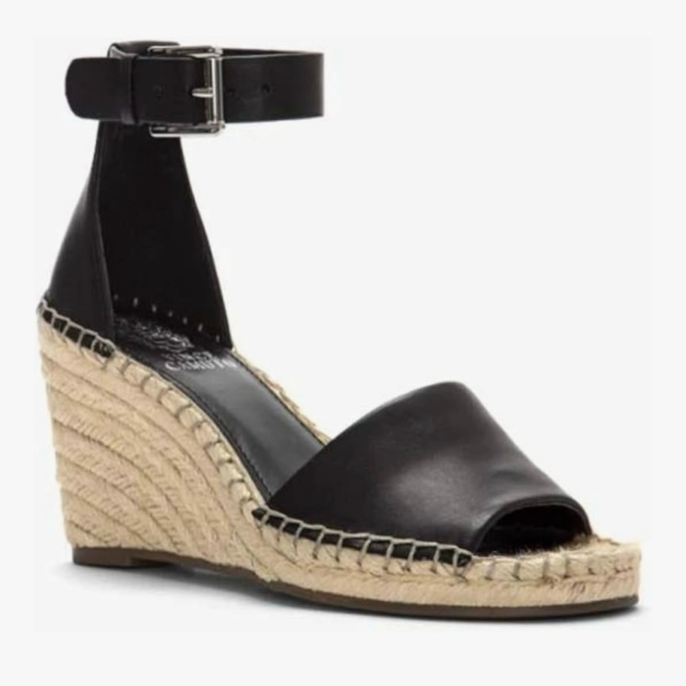 Vince Camuto Black and Tan Espadrille Wedges
